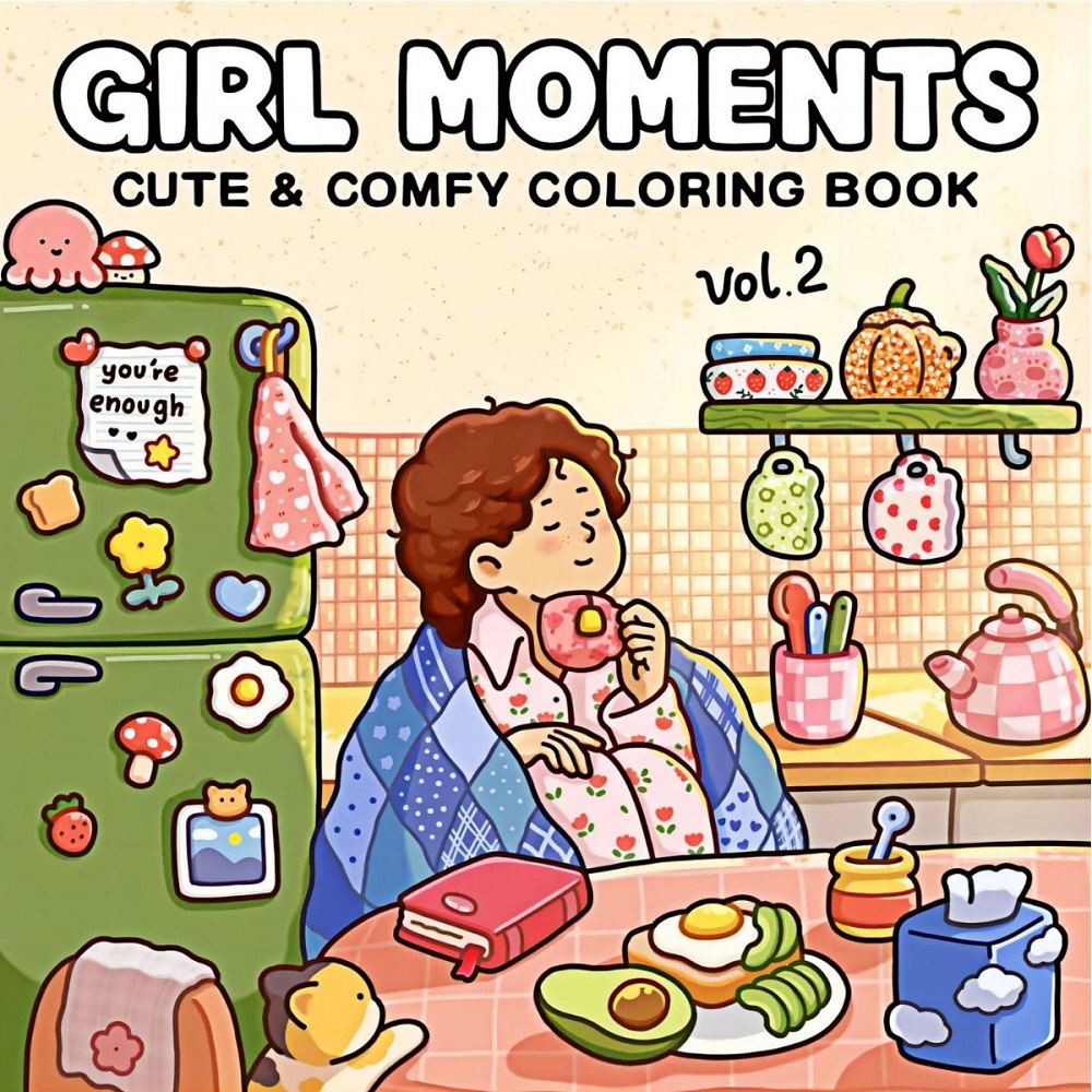 Adult Coloring Book Stress Relief - Girl Moments 大人向けのかわいい&快適な塗り絵ブック ストレス解消に最適なギフト パーティーや誕生日、クリスマスに最適